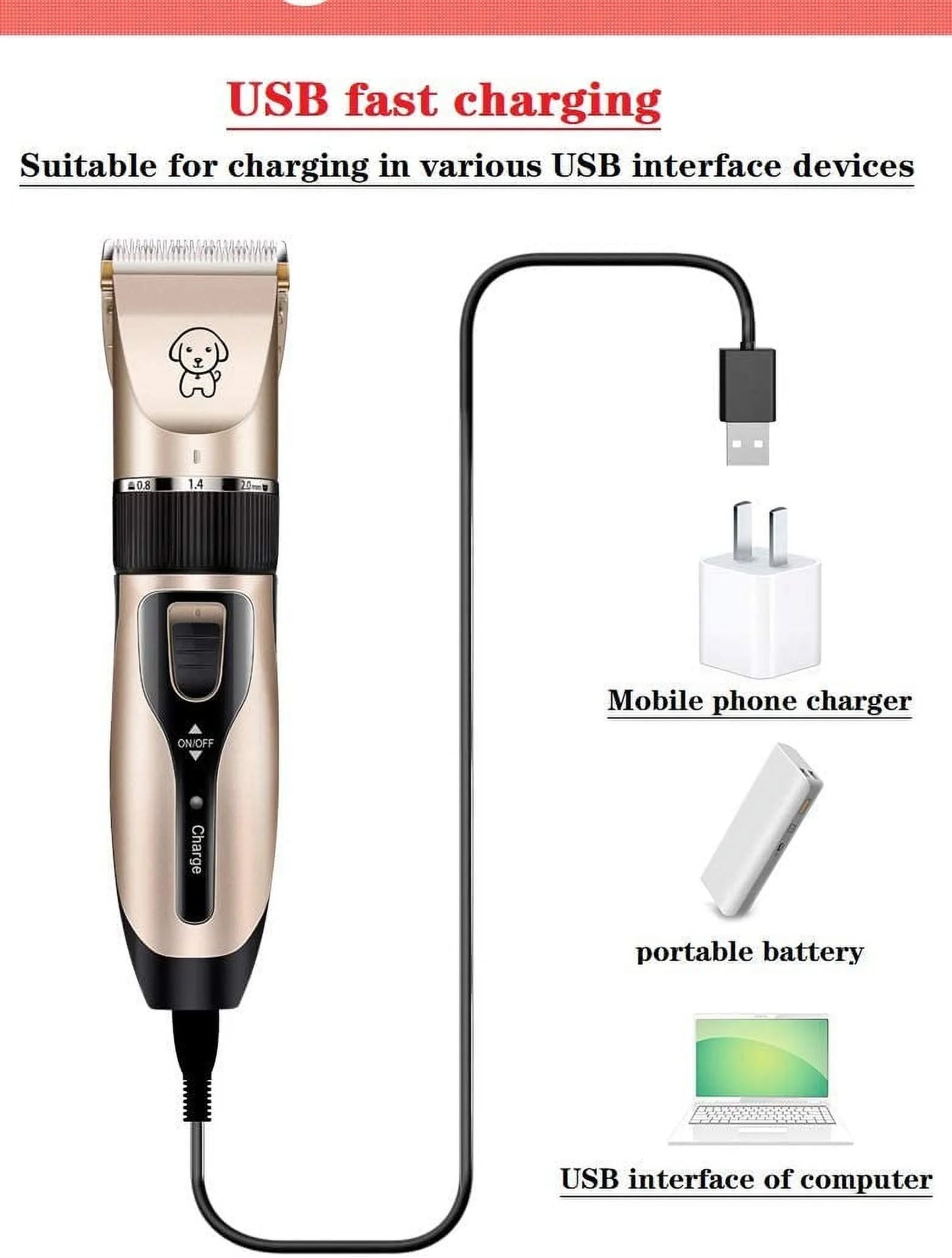Rechargeable Cordless Pet Shaver,Low Noise Dog Clippers with Scissor Comb,Electric Quiet Pet Grooming Set for Dogs and Cats
