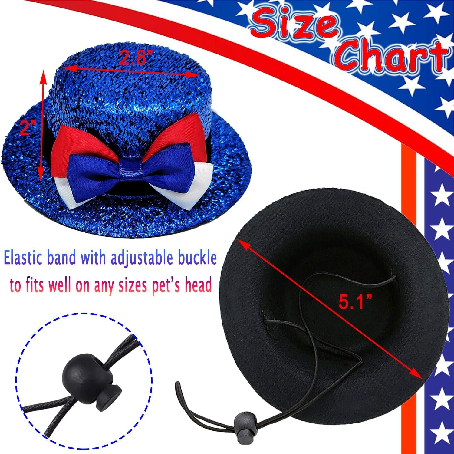 Dog Independence Day Costume 2Pcs Tux Bandana Shiny Pet Top Hat American Flag Dog Tuxedo Triangle Bibs 4Th July Scarf Patriotic Holidays Outfit Dog Collar with Bow Tie for Small Medium Large (Small)